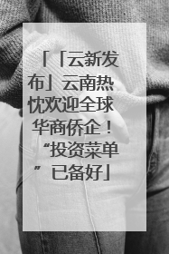 「云新发布」云南热忱欢迎全球华商侨企！“投资菜单”已备好