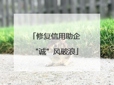 修复信用助企“诚”风破浪