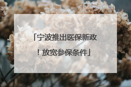 宁波推出医保新政！放宽参保条件