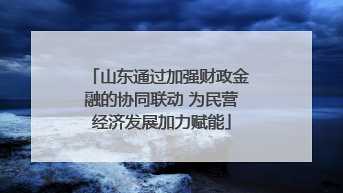 山东通过加强财政金融的协同联动 为民营经济发展加力赋能