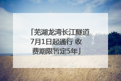 芜湖龙湾长江隧道7月1日起通行 收费期限暂定5年